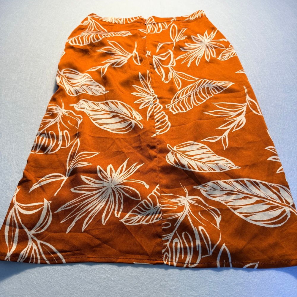 Forever 21 Rust Orange Small Skirt Tropical Leaf Print Faux Wrap Midi Side Tie - Picture 13 of 14